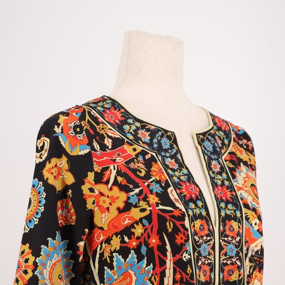 GRETCHEN SCOTT Jersey Split Neck Tunic Top Dark Floral Paisley Size S - Picture 3 of 6
